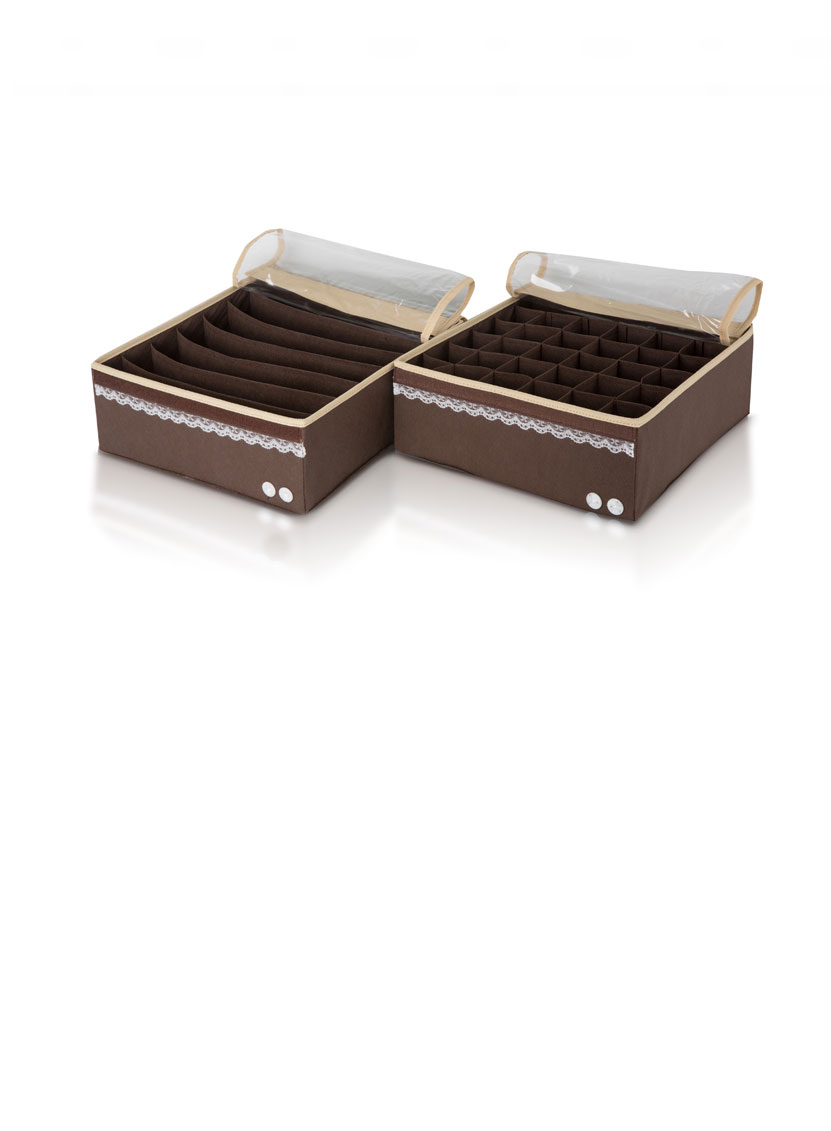 Органайзер для белья (2 шт.) Широкий "Chocolate Cake" с крышками - коробки для хранения