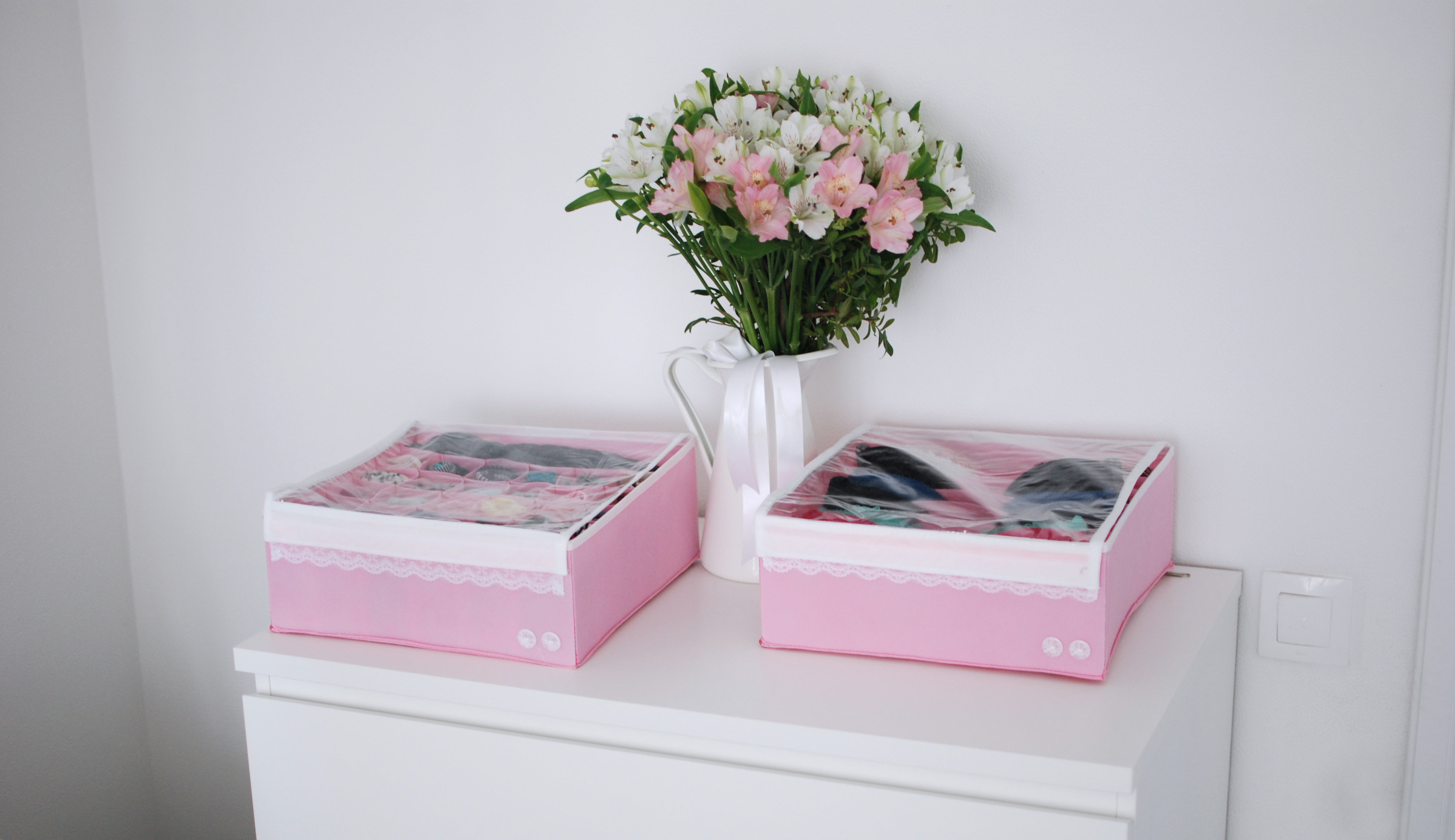 Органайзер для белья (2 шт.) Широкий "Berry Cake" розовый с крышками - коробки для хранения