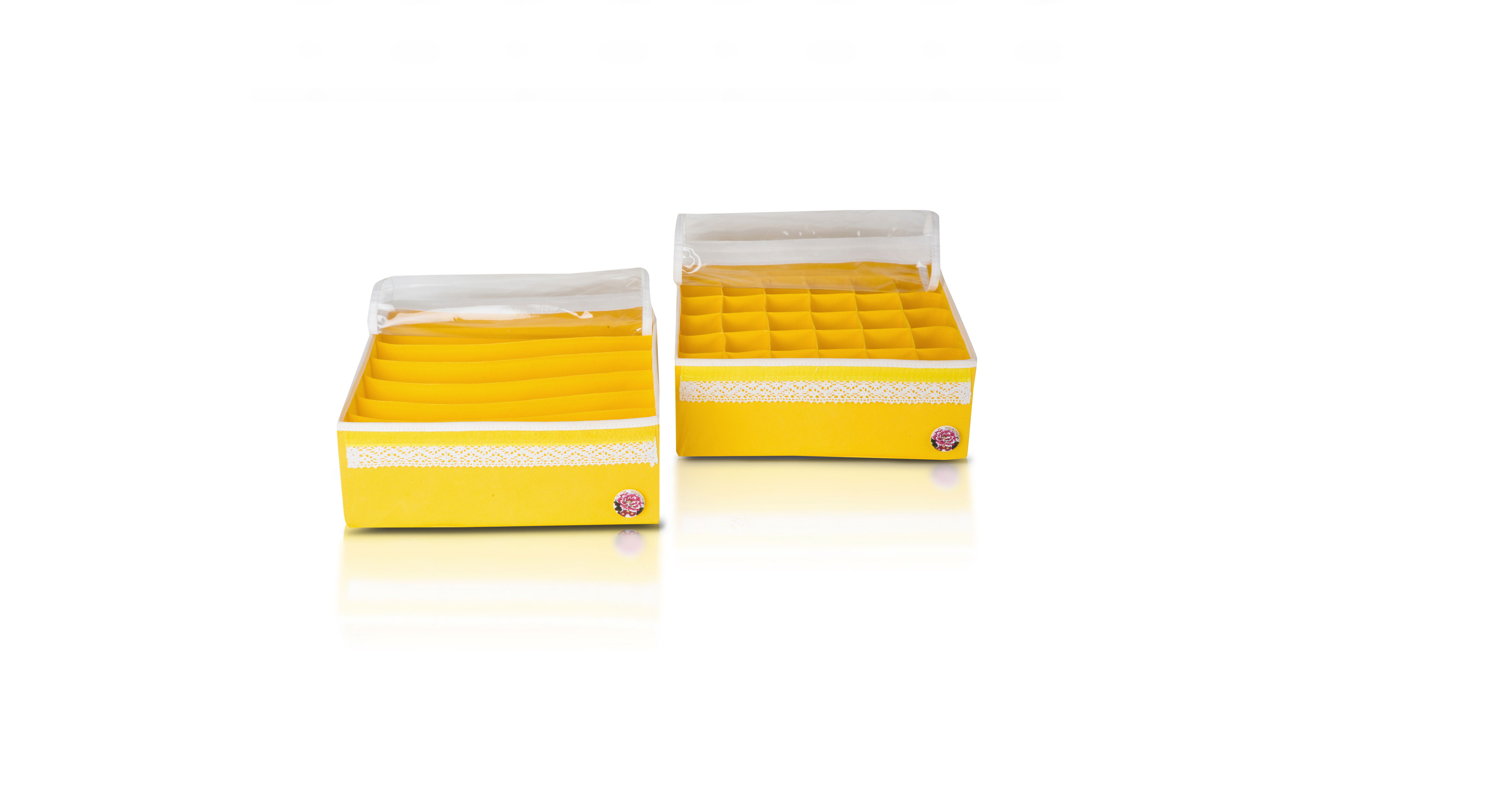 Органайзер для белья (2 шт.) Широкий "Vintage Yellow" с крышками - коробки для хранения