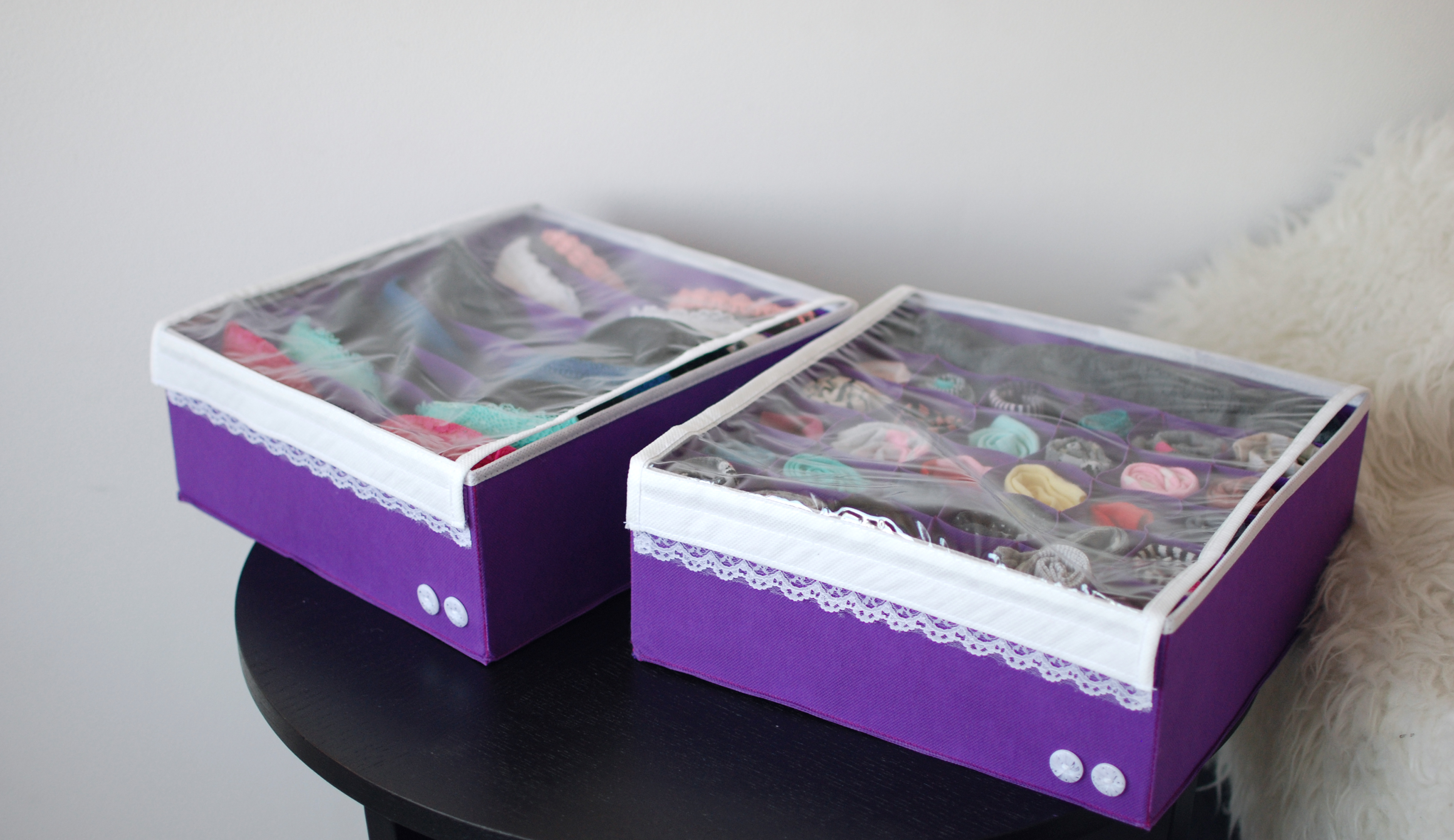 Органайзер для белья (2 шт.) Широкий "Berry Cake" фиолетовый с крышками - коробки для хранения
