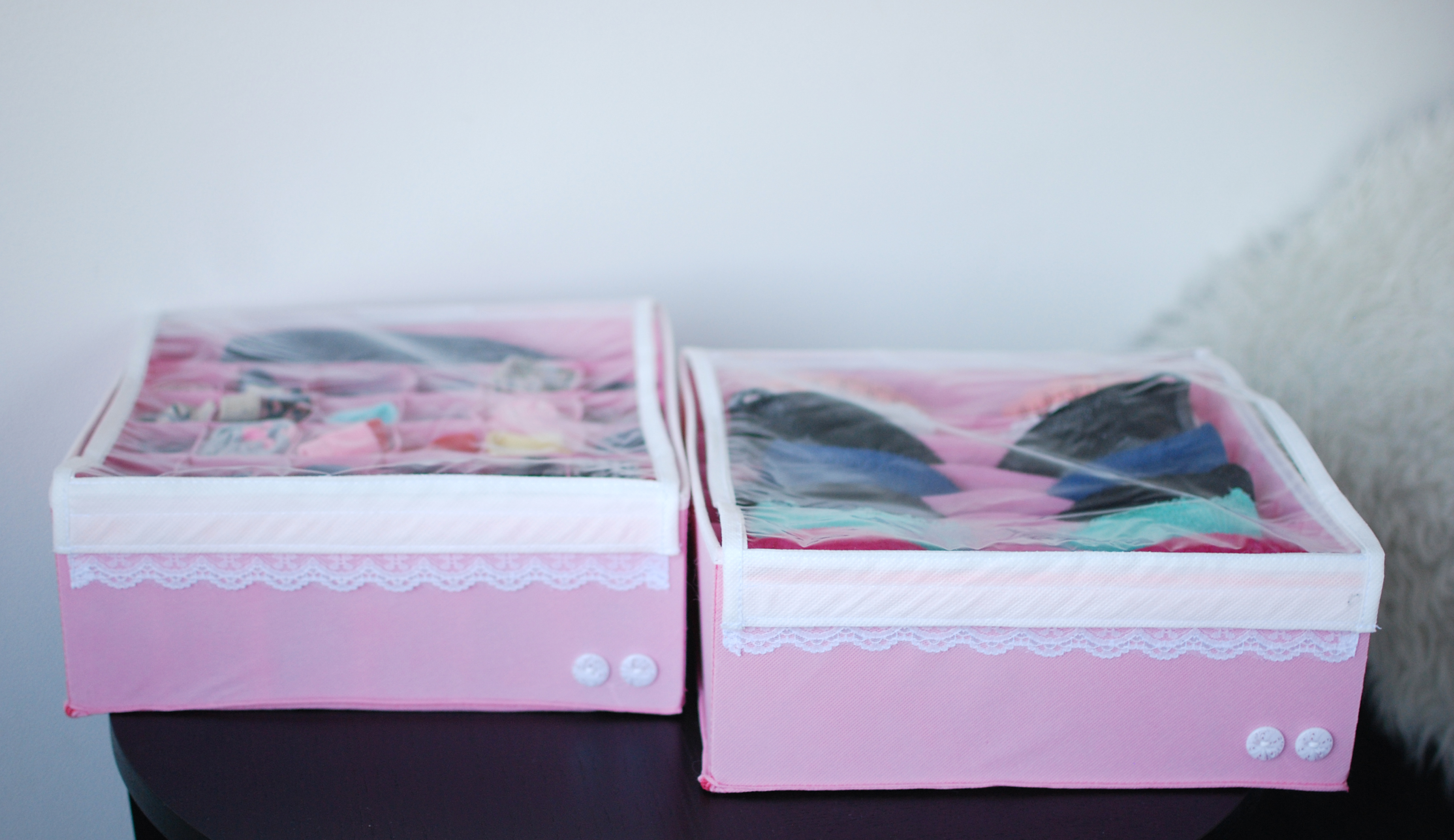 Органайзер для белья (2 шт.) Широкий "Berry Cake" розовый с крышками - коробки для хранения