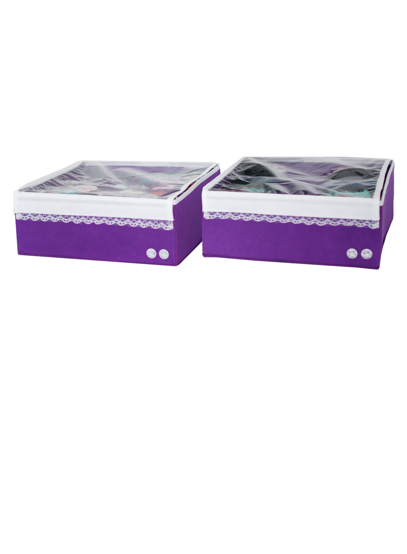 Органайзер для белья (2 шт.) Широкий "Berry Cake" фиолетовый с крышками - коробки для хранения